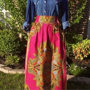 African Print Maxi Skirt w/ Pockets, Floor Length